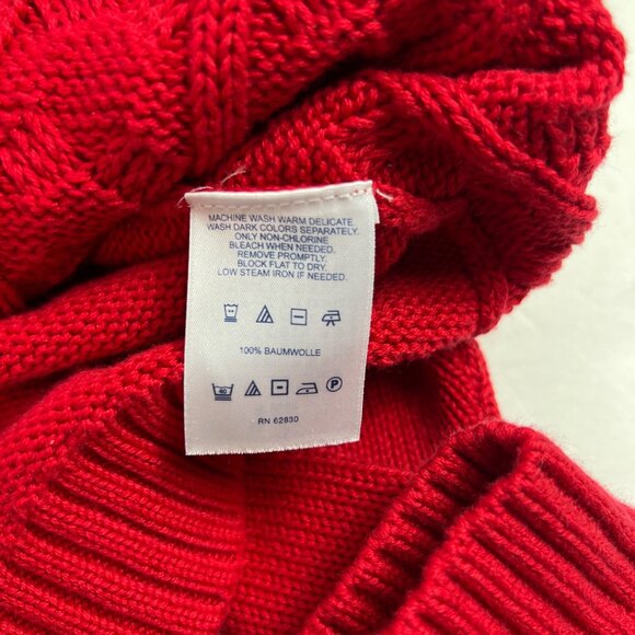 Lands End women’s Drifter Red Cable Knit Sweater Size M petite (10-12) Crew Neck - Picture 5 of 10